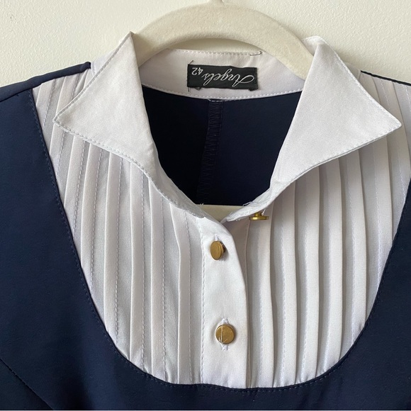 Navy stretchy preppy dress with white collar - Picture 2 of 6